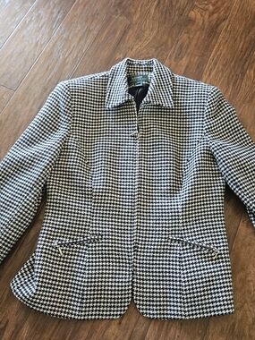 Ralph Lauren 14 Wool New York Black and White Houndstooth Zip Jacket Classic 90s